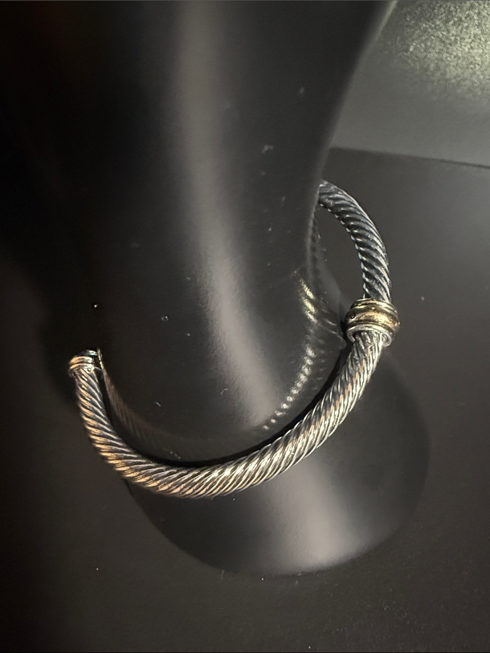 Twisted Cable Open Cuff Bracelet in Silver and Gold Accent